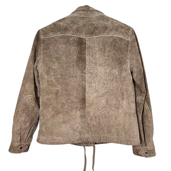 Vintage 70s Size Medium Brown Suede Snap Front Jacket Faux Fur Lining Grunge - Picture 2 of 13